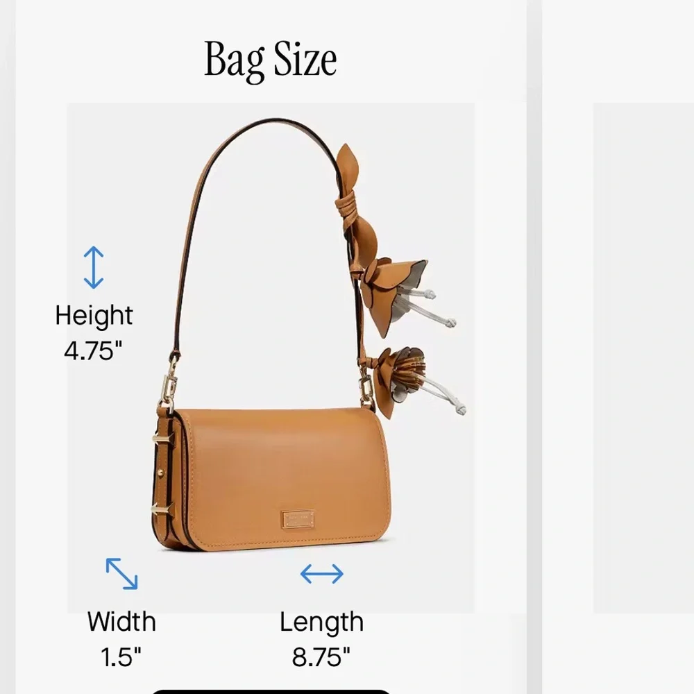 NWT Kate Spade Tan Leather Shoulder Bag with 3D Floral Accent.